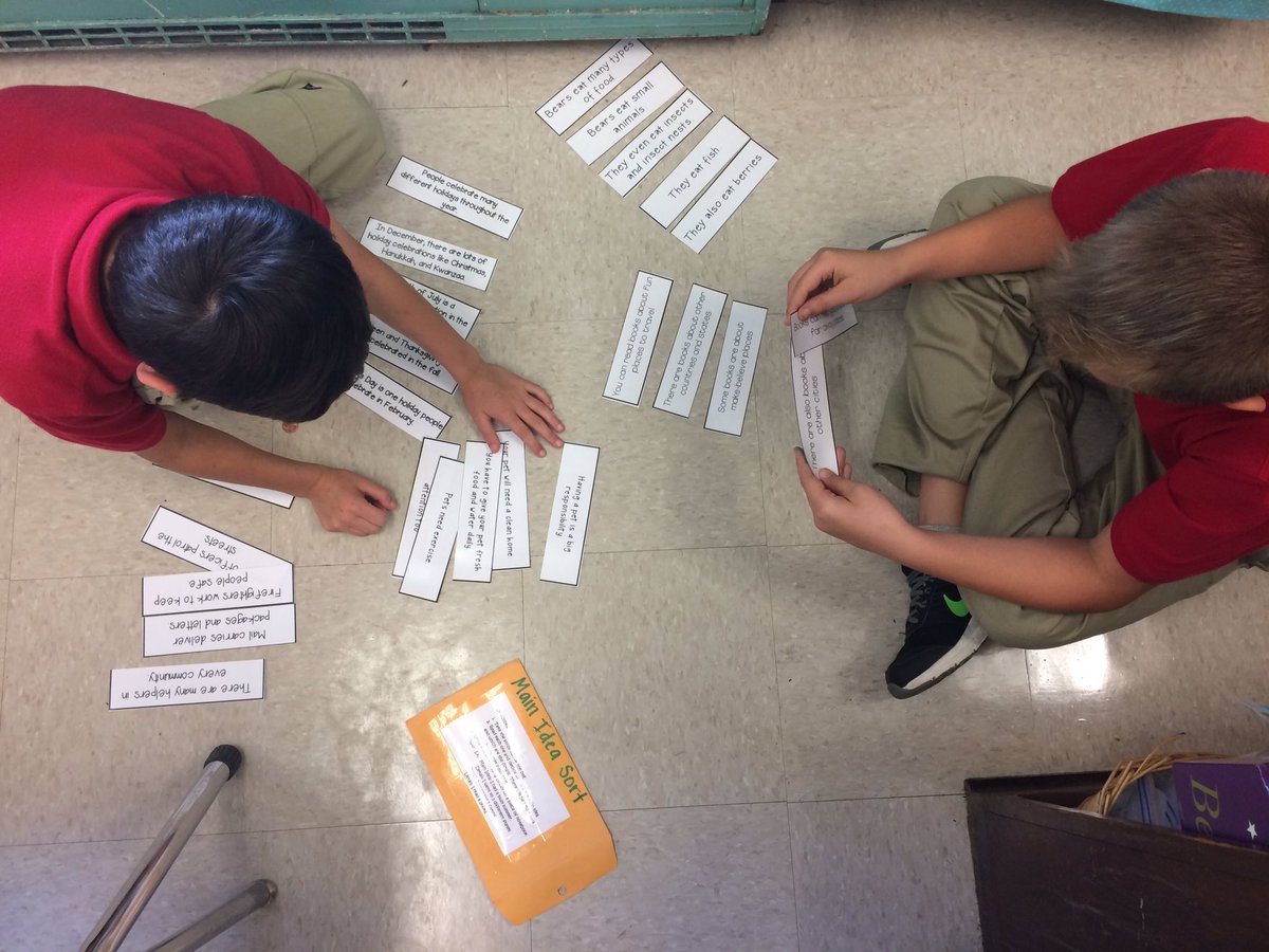 Mrs_McClinton's tweet photo. Main idea sort! Students determine which sentence is the main idea & which sentences are supporting details #handsonlearning #centerfun https://t.co/H8qunxWHew