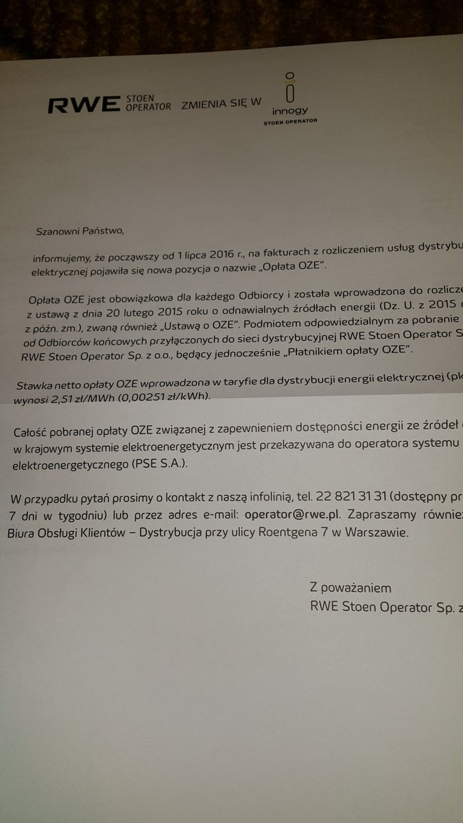 wk_aneta's tweet photo. #klient nasz pan, ale dowiaduje się trzy miesiace po fakcie. Brawo #innogy grunt to #optymalizacjakosztów #wkrótcekolejnepodatki https://t.co/yoG2ene6cj