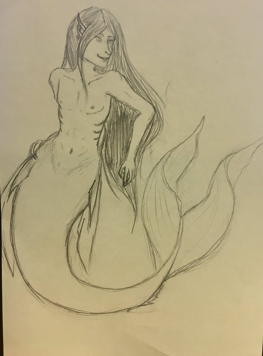EveEffervescent's tweet photo. (This is the same piece of paper flipped over I hate my phone's camera)
But lookit this pretty merman~~ =v= https://t.co/VLN2nz1d5R