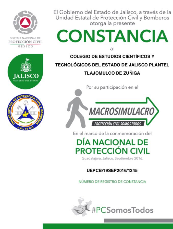 CECYTE_TLAJO's tweet photo. CONSTANCIA de participación en el #MacroSimulacro2016, Día Nacional de Protección Civil @RomeroMenaFco @VS_Ybarra https://t.co/DSmsJOjiTP