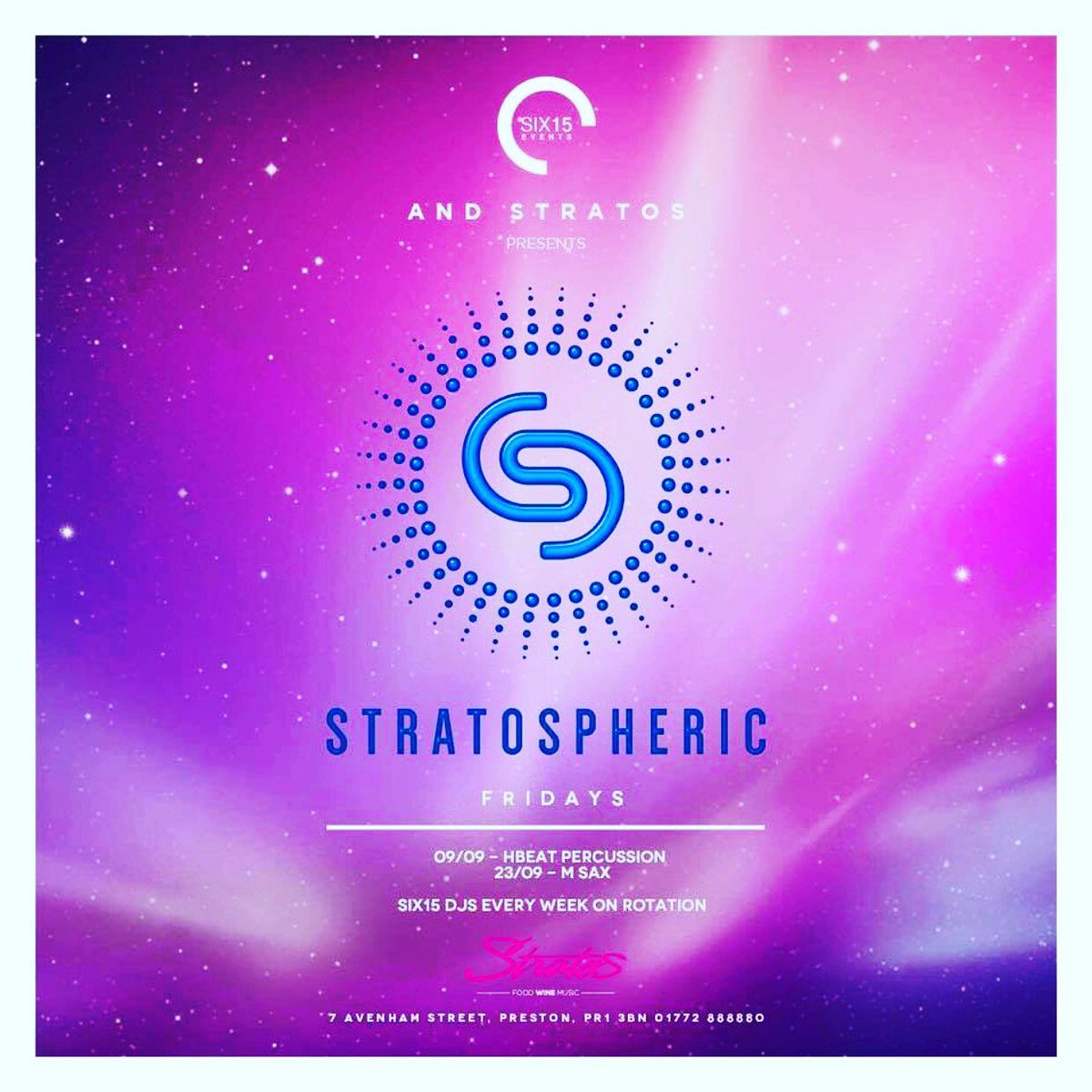 StratosPreston's tweet photo. This #Friday our popular sax night is back with #msax live from 10pm until late. Free entry. #six15events #nightout #cocktails https://t.co/QqKRRzN0Sv