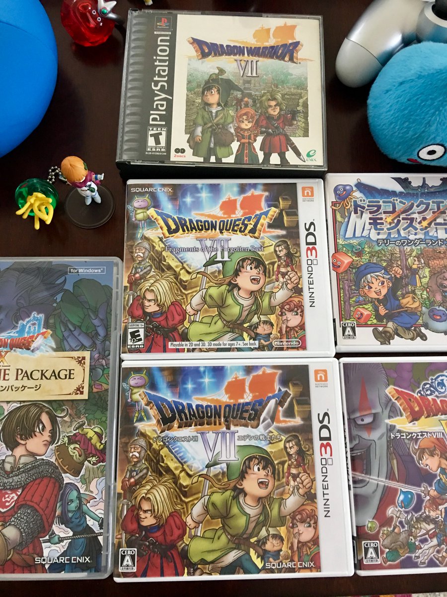 Chawwotte's tweet image. I managed to take a tiny break from #DragonQuestVII to gather some of my collection… I ran out of room! @DragonQuest