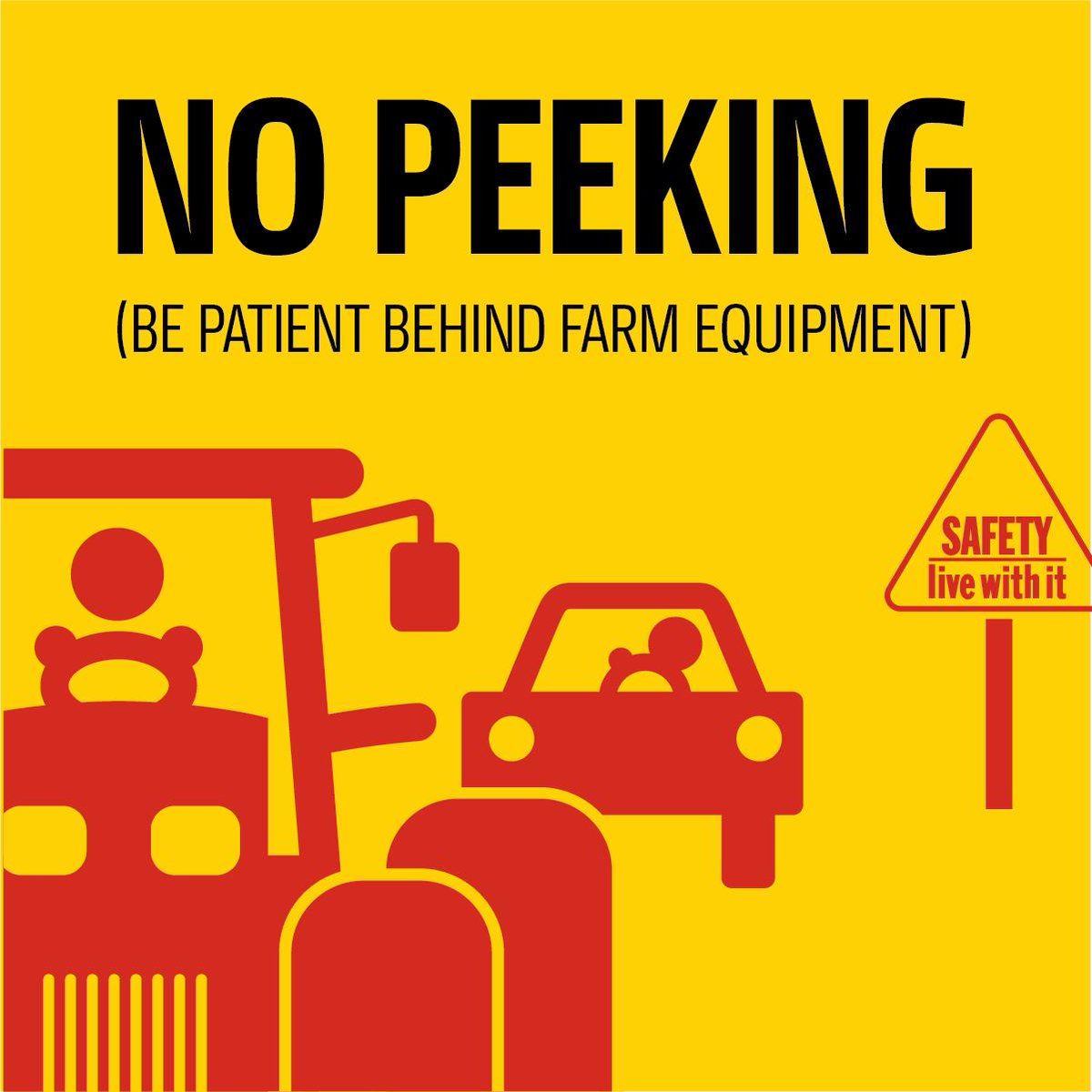 JohnDeere's tweet photo. It's National Farm Safety &amp; Health Week. Don't tailgate or veer into oncoming traffic to peek around a tractor. https://t.co/4H3GzFQXCb