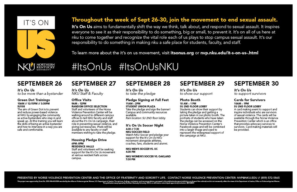 HEY NKU #ItsOnUs to sign the pledge and make a personal commitment to ending sexual assault - Show your support next week! #ItsOnUsNKU #NKU