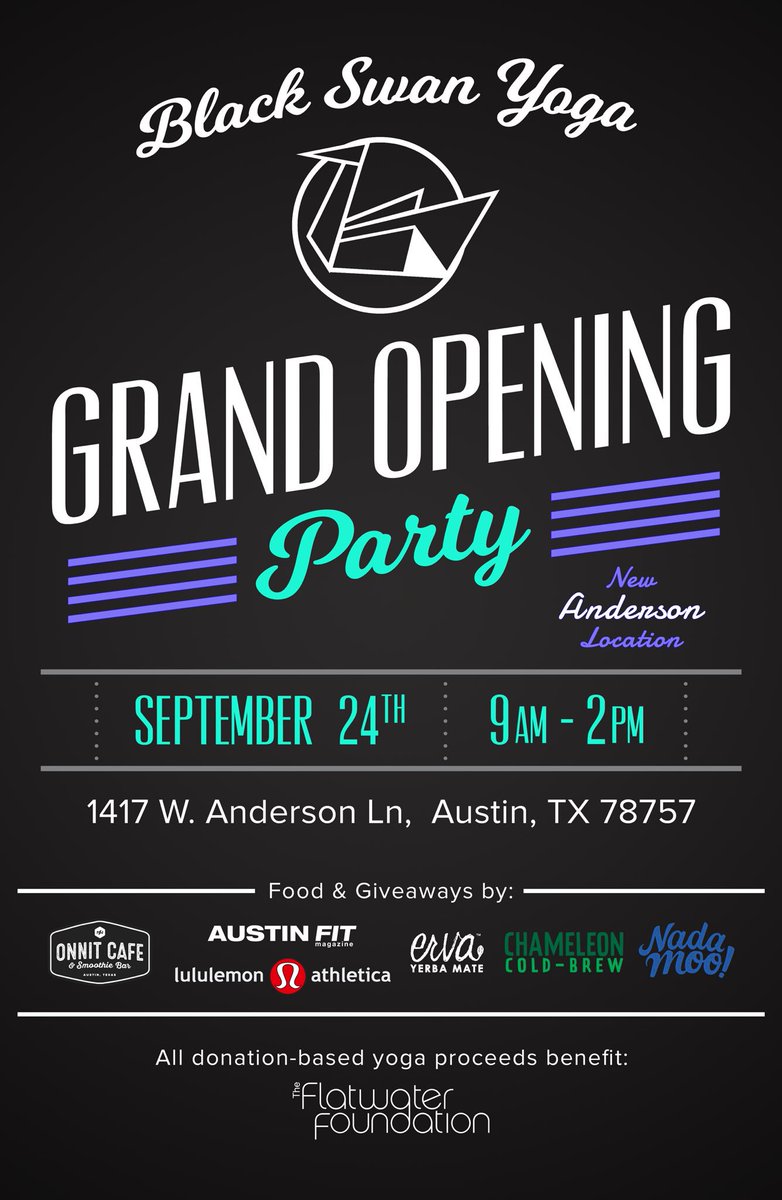 AustinFit's tweet photo. So exciting @BlackSwanYoga we can't wait for the party! 🎉🙏🏻 #keepaustinfit #blackswanyoga https://t.co/gbLp8uvgPf