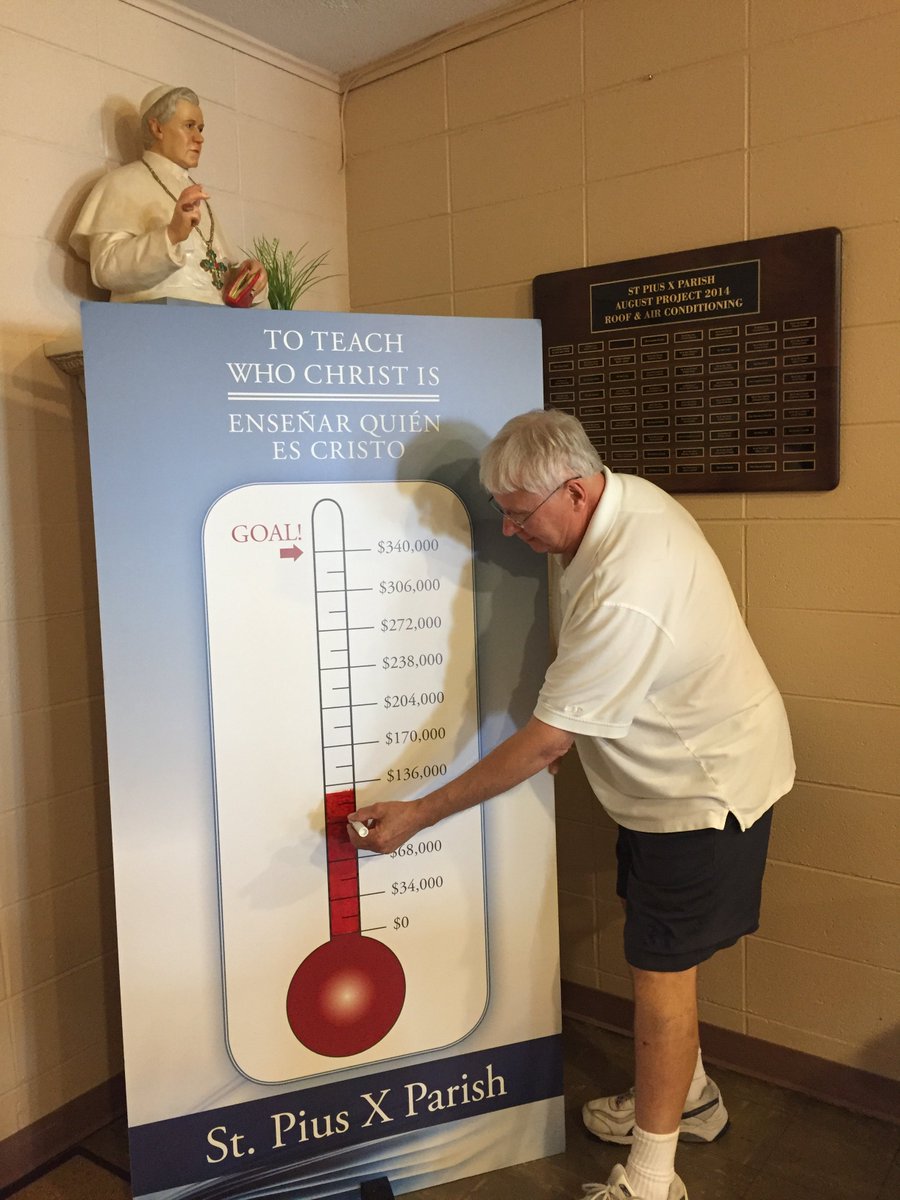 ToTeachCampaign's tweet photo. Fr. Markus does the honor of coloring in the campaign thermometer at St. Pius X, Stickney, to the 36% mark! #ttwci #WaveVI https://t.co/BjRIPHVaIM