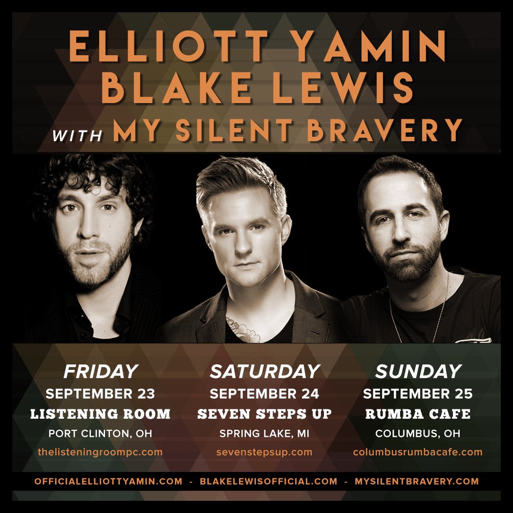 This weekend! Shows w/ @elliottyamin & @BlakeLewis at: @ListeningRoomOH 9/23 @sevenstepsup 9/24 & #Rumbacafe 9/25! #Falltour #livemusic