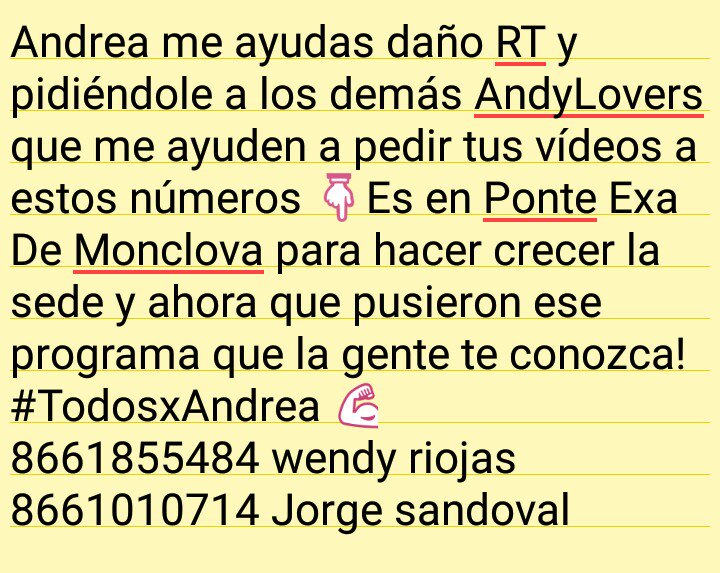 AndyLoversCoahu's tweet photo. @AndreaValeriaMx Andy me ayudas? 👇 bueno ayudenme a levantar la sede🙏😔 de 4:00 - 5:00pm https://t.co/KTSKVhHxKy