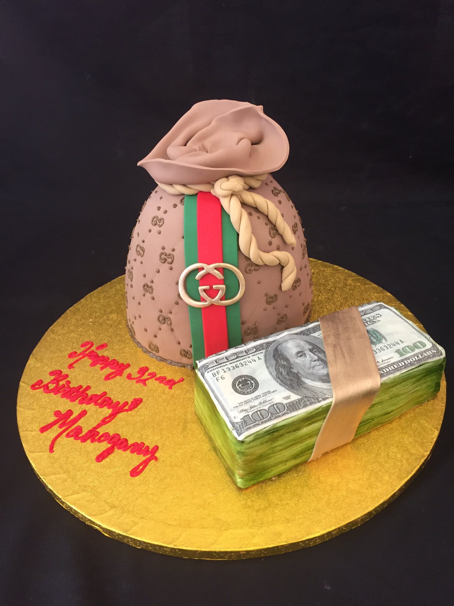 Gucci cake with roses and money