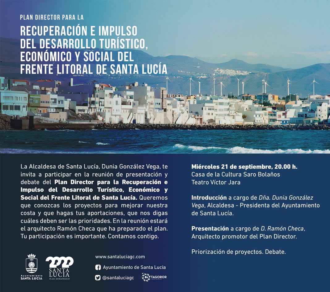 Presentamos uno de los proyectos fundamentales para Santa Lucía,un plan de impulso de la zona del litoral.PARTICIPA.