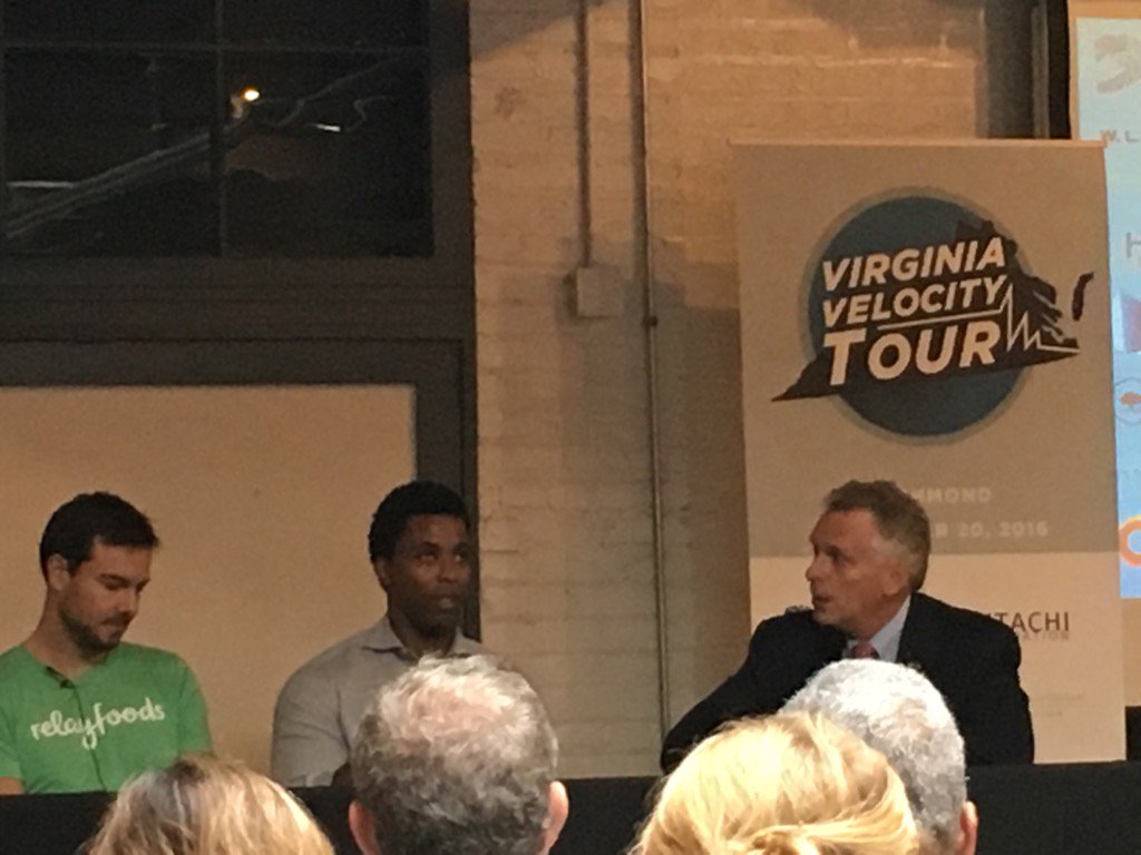VA governor McAuliffe leading founder panel discussion @VAVelocityTour #startups #Richmond #citorg