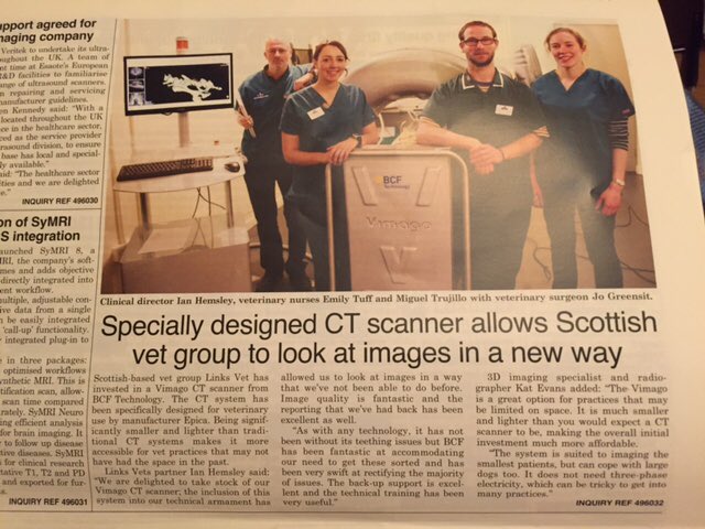 IMVimaging's tweet photo. Great to see Links Vets appear in Rad magazine with their new Vimago small animal CT system from BCF. https://t.co/BzdeTPve6c #veterinaryCT https://t.co/FRkWlQx3fy