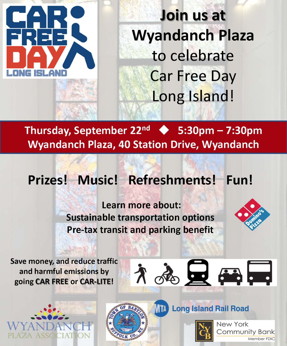 WyandanchTweets's tweet photo. #carfreeday on Thurs, 9/22 at Wyandanch Transit Plaza near LIRR- Wyandanch and Straight Path from 5:30p - 7:30p. Stop by and join us! https://t.co/5I1d3qnIQ9