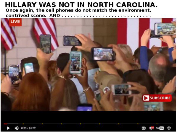 risetoflyy's tweet photo. Hillary was not in North Carolina!
Once again cell phones do not reflect Hillary!
#HillaryMIA 
#HillaryHologram https://t.co/DwNRANnvMP