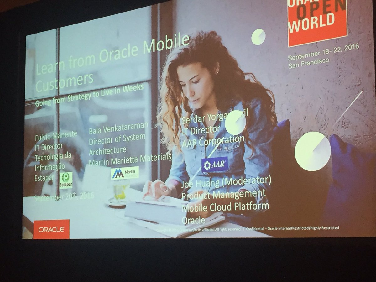 suliyar's tweet image. Great to see our customers on stage talking about experiences with #oraclemcs. Thanks AAR, Martin Marietta and Estapar #oow16 @OracleMobile