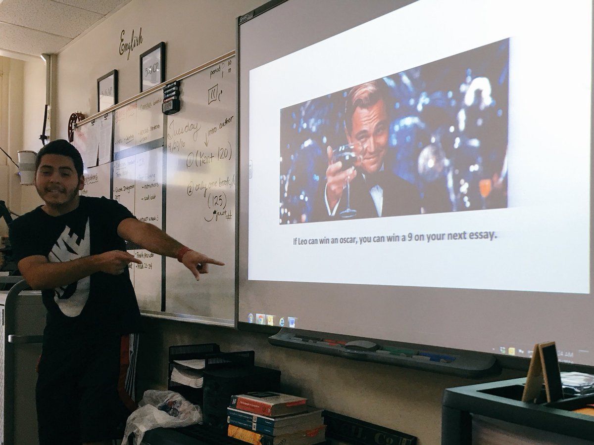 trenddteacher's tweet photo. Zach sure knows the way to my heart: #LeonardoDiCaprio and awesome presentation skills! #kentsclassGHS #APenglish #studentlessons https://t.co/BgbK2tQSAh