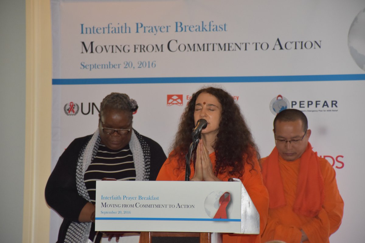 SadhviBhagawati's tweet photo. I was blessed this morning to speak @ #Interfaith prayer program 2 end AIDS w/@PEPFAR , @UNAIDS , @wccprayers, @e_alliance #FaithAIDS2016 https://t.co/8fu1kvf5zQ