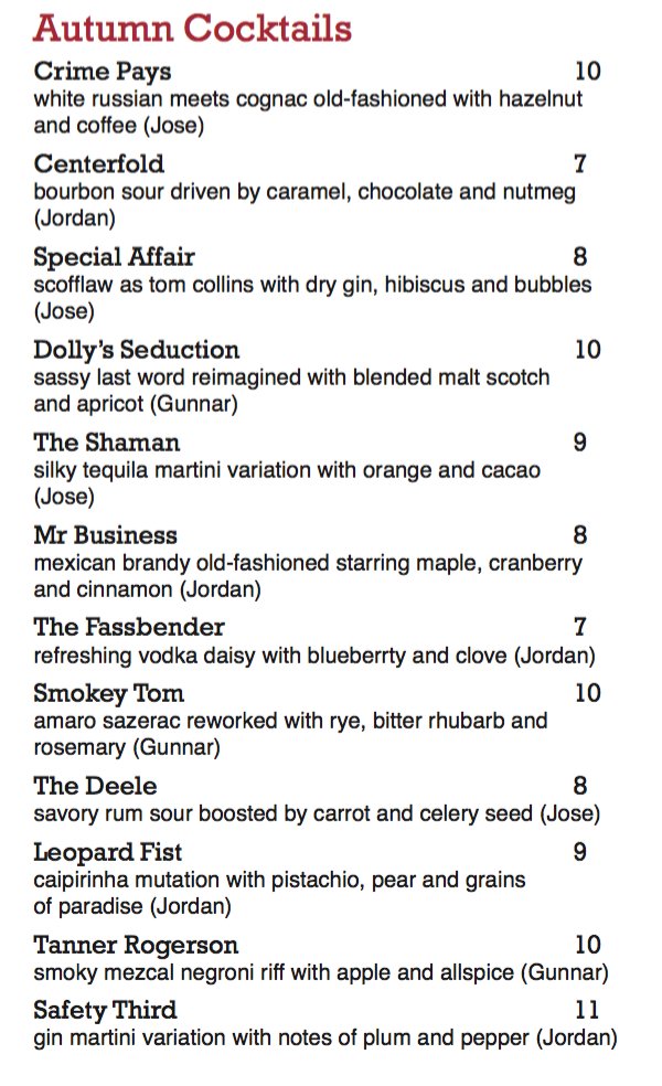 All new Autumn cocktail menu drops on Thursday!  Here's a sneak peek at what's on offer