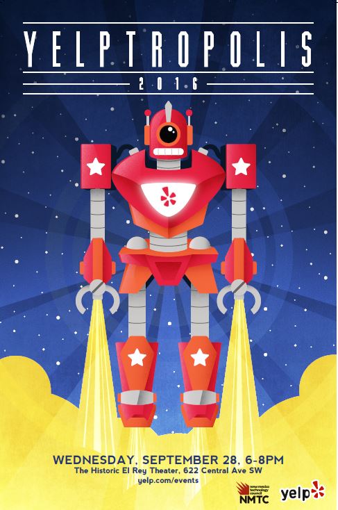 NMTCCyber's tweet photo. 1 week from today is @Yelp_ABQ Yelptropolis 9/28 @elreytheatre Food, fun, music, free! Don't wait, register now: https://t.co/4j5oncKJrK https://t.co/mp95ZyRpVB