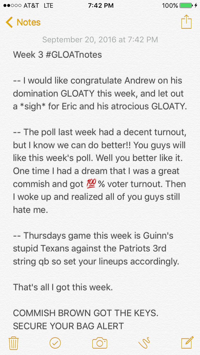 Cbthr33's tweet photo. @jstephenson33 @QuinnEssential7 @DevinWyatt5 @GypsyMaster @CuriousGe0rge23 @atrain1528 #GLOATnotes with my woes https://t.co/0ifeHrZ6mD