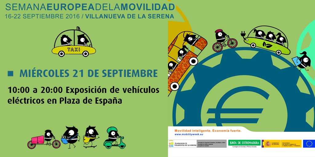 aytovvaserena's tweet photo. 🇪🇺 #SemanaEuropeaMovilidad
🗓21/09
🔌🔋🚗 Exposición de vehículos eléctricos
📍Pza España
#MobilityWeek #EU4LifeQuality
https://t.co/7nhfPscEXb https://t.co/zAYigNQTMr