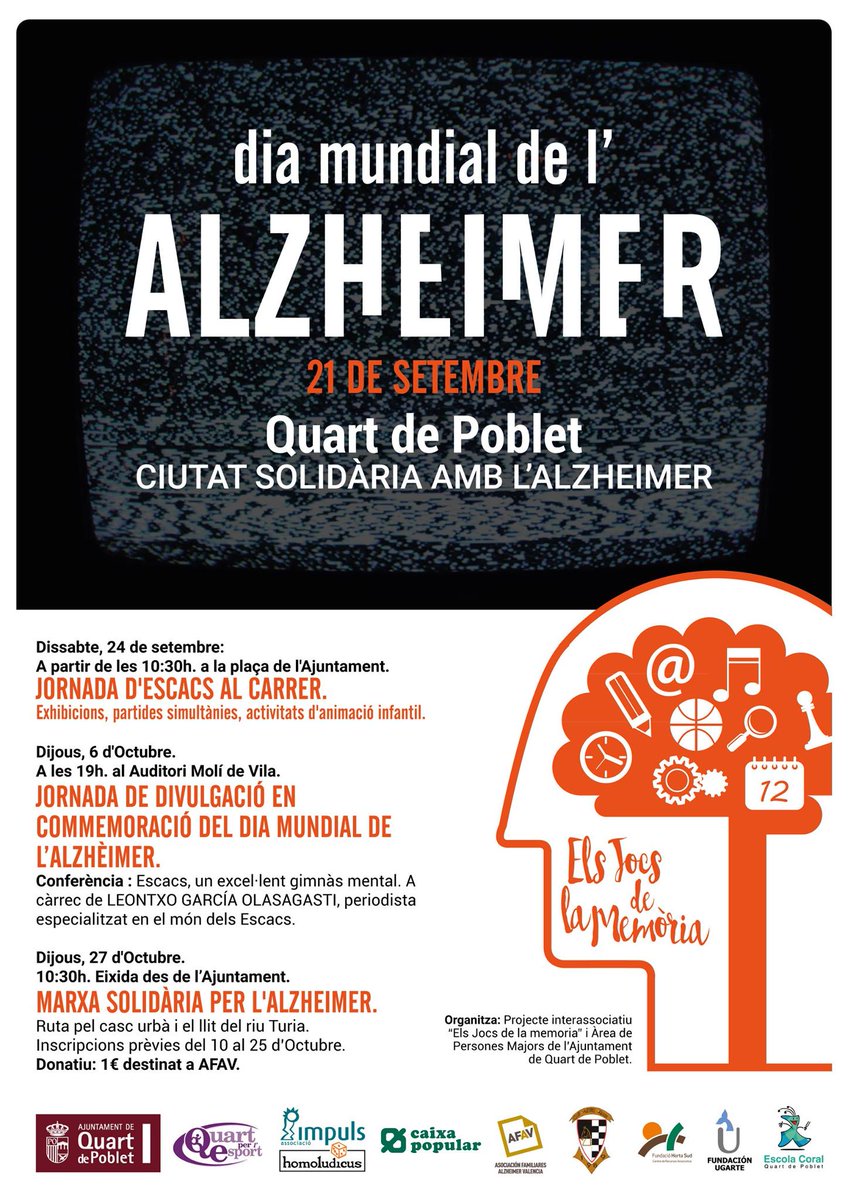 Hui 21 de Setembre #DiaMundialdelAlzheimer i des de #QuartdePoblet Activitats intergeneracionals "Els Jocs de la Memòria" #XarxaJove