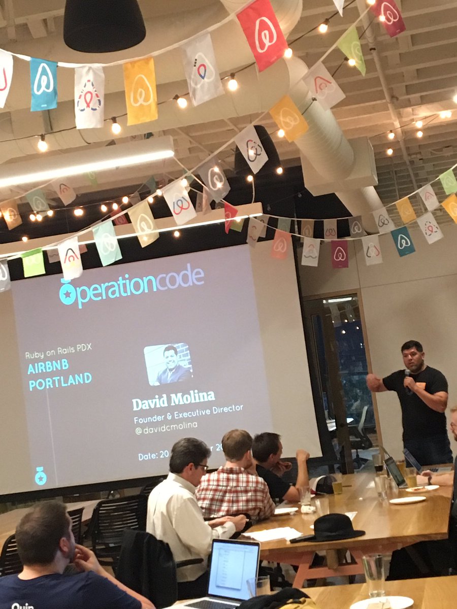 rubyonrailspdx's tweet photo. Stoked to see @davidcmolina present on @operation_code and how #PDXRAILS impacted his business! https://t.co/SG5N6F8UAl