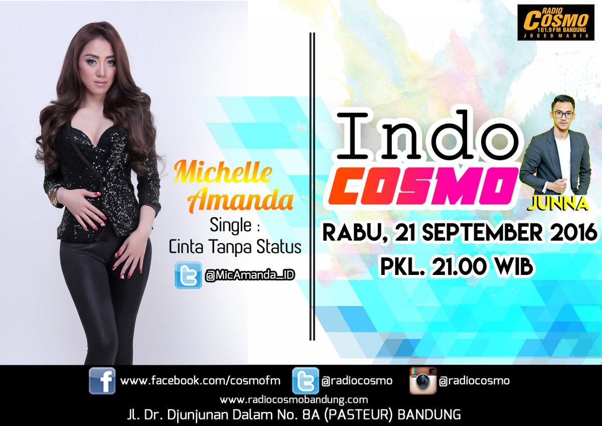 <a href="/MicAmanda_id/">Michelle Amanda</a> malam ini di #INDOCOSMOMALAM bareng <a href="/junnaaditya/">Junnaaditya_mr</a> bakal ngobrolin seputar single terbarunya #CintaTanpaStatus