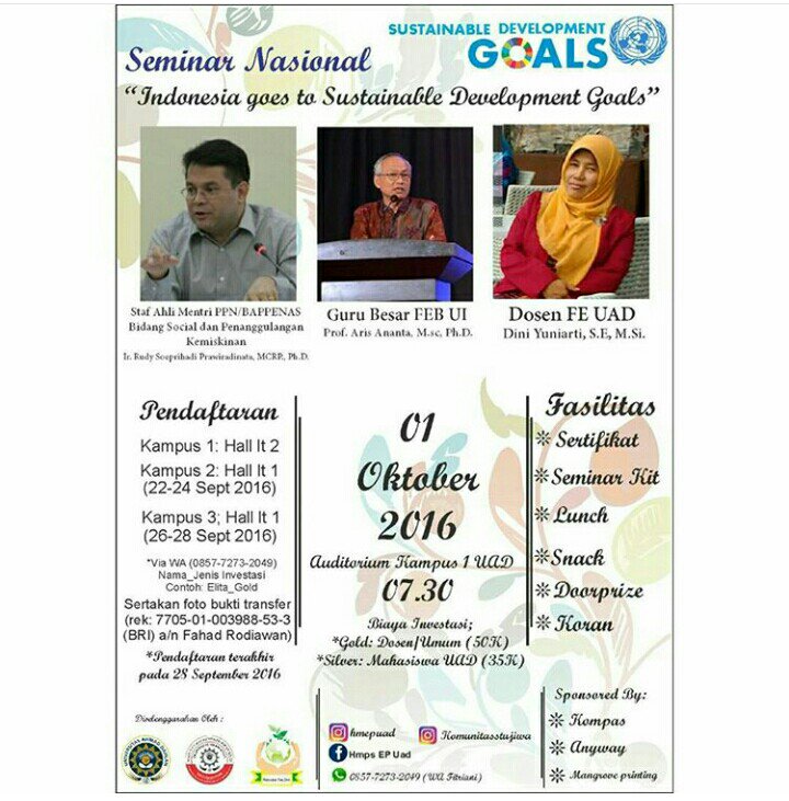 seminar nasional "Indonesia goes to sustainable development goals" batas trakir pendaftaran 28 september 2016 👍
