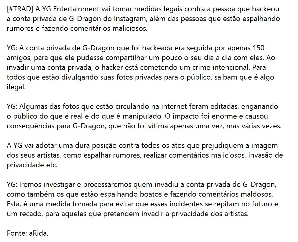 YGBrasil's tweet photo. [📢📢📢] Segura esse processinho ai hacker!

#GDRAGON #YGENTERTAINMENT https://t.co/qlC0K4ip65
