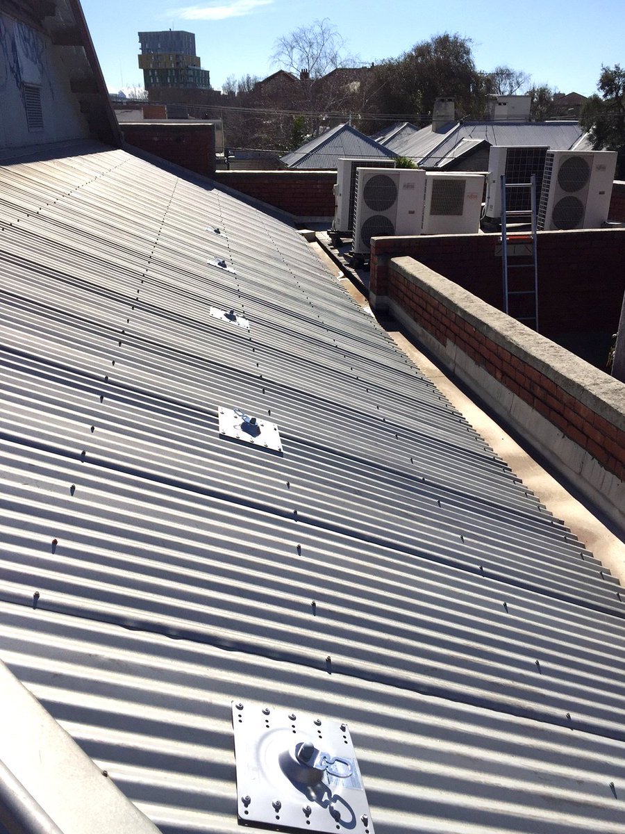SynergyAccessAU's tweet image. Installing a #roofaccess system consisting of #anchorpoints, a #ladderbracket and step to a studio office in #StKilda for @DixonKestles
