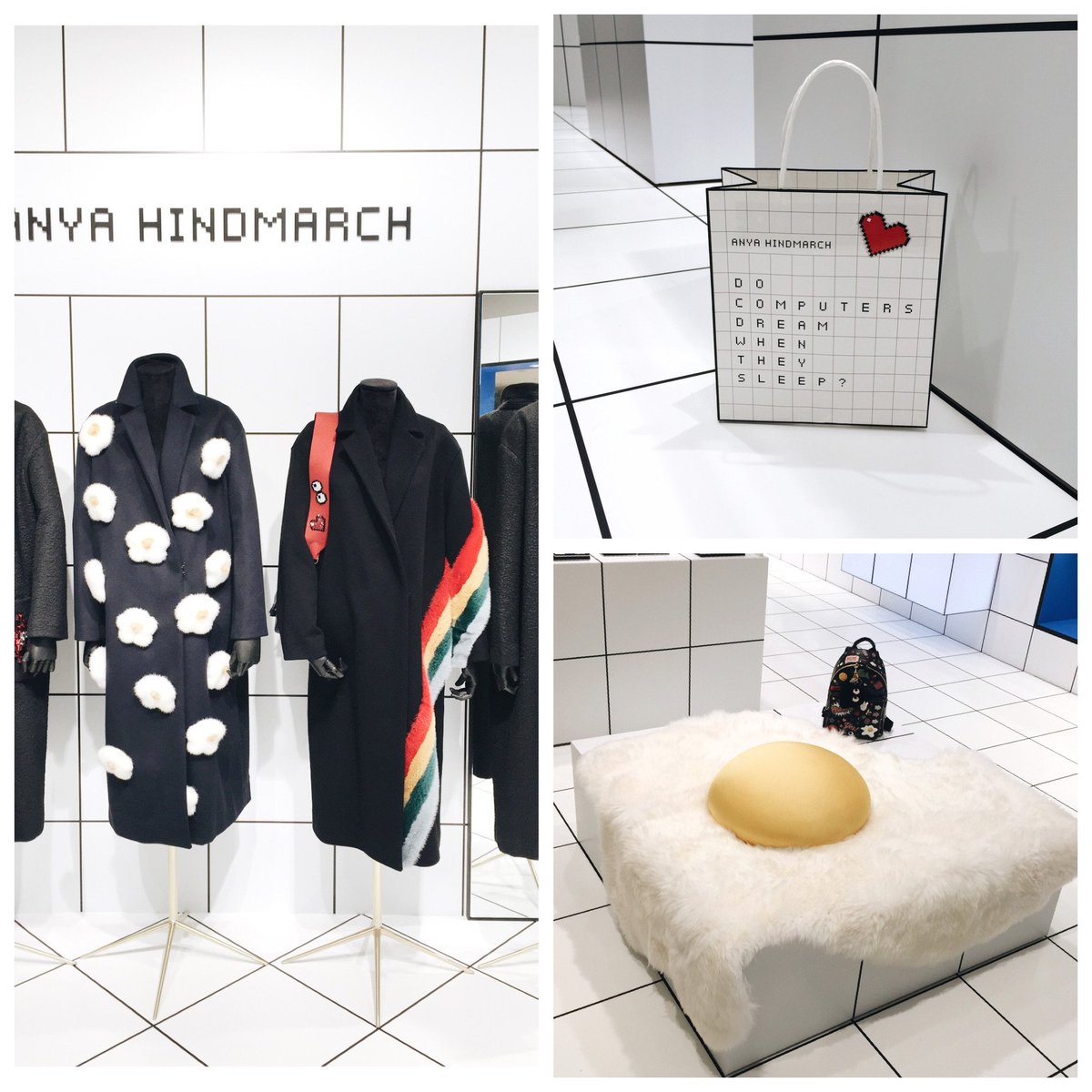 Ginza No Twitter 伊勢丹新宿店にてアニヤ ハインドマーチのpop Upが本日よりスタート 出迎えるのは 目玉焼きのファーラグ ほしいけど非売品 と先行販売のファーのコート モノトーンのグリッド空間はsfチックで Iphoneのシャッターが止まらないっす