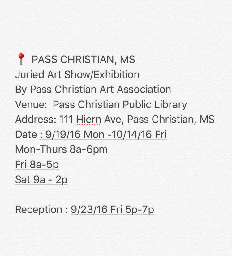 herbwilley's tweet photo. Juried Art Exhibition at Pass Christian Public Library by Pass Christian Art Assoc. #PCAA 
All Welcome!
Deets ⏬⏬⏬ https://t.co/5jEZES5Mpk