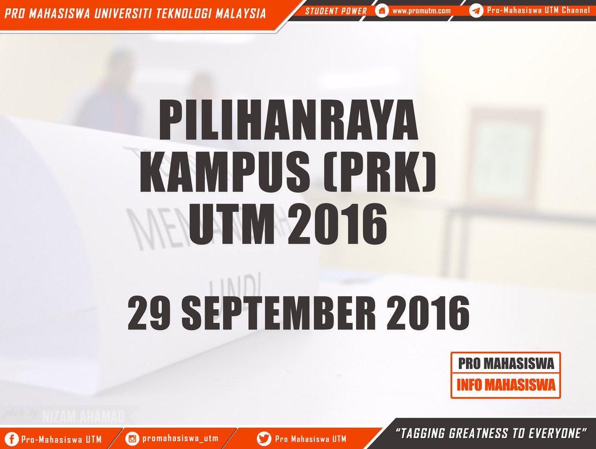 PROMAHASISWAUTM's tweet photo. Tarikh keramat #prk sudah dimumukan !
29 SEPTEMBER 2016
#prkbersih
#iamUTM
#UTMmyhome
#UTMSteady https://t.co/8oQTXt0dbl