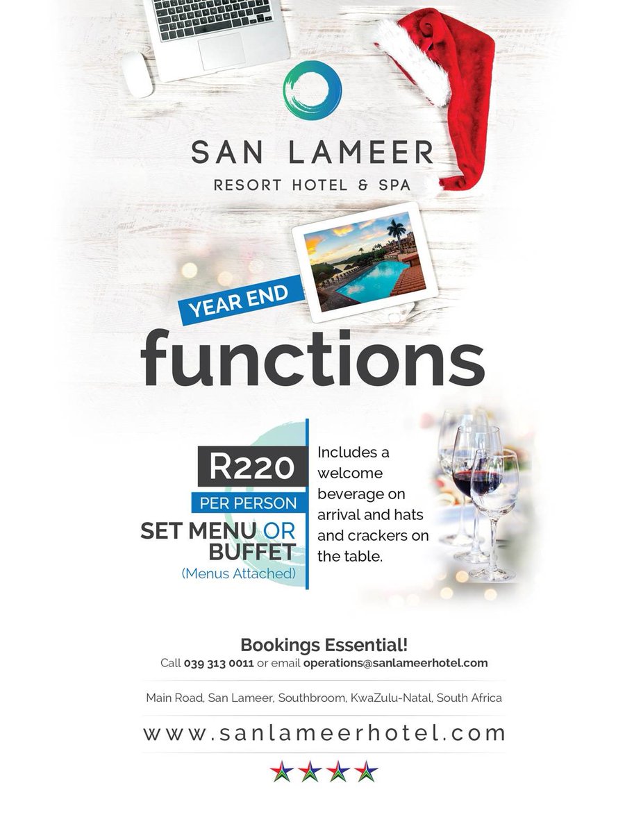 SanlameerHotel's tweet photo. Throw out the old boring recipe for your companies #EndOfYearFunction & bring on the fun here @SanlameerHotel. https://t.co/vKPM9nvMBA