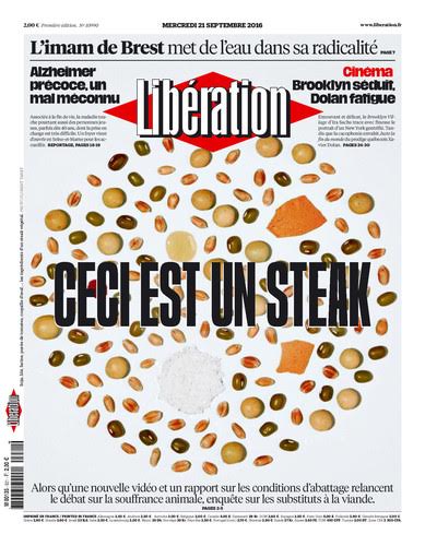 L214's tweet image. La une de @libe aujourd'hui! Les alternatives végétales se multiplient = espoir pour les animaux! liberation.fr/futurs/2016/09…