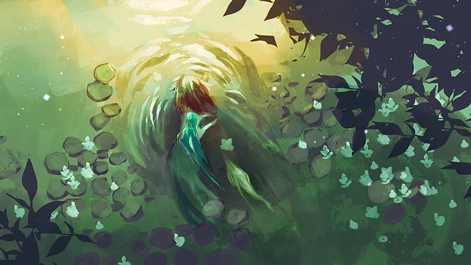 墨佳さんが描かれたカラー習作「小雲雀初めての沼地」、一連の流れになっています。ふたりの会話が聞こえてきそうです。 