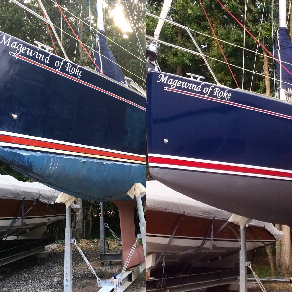 grapefruitgroup's tweet photo. Magewind of Roke before and after hull wrap shot! #OurWork #HullWraps #GrapefruitGraphics #Boats #Vinyl https://t.co/P67SczutxU