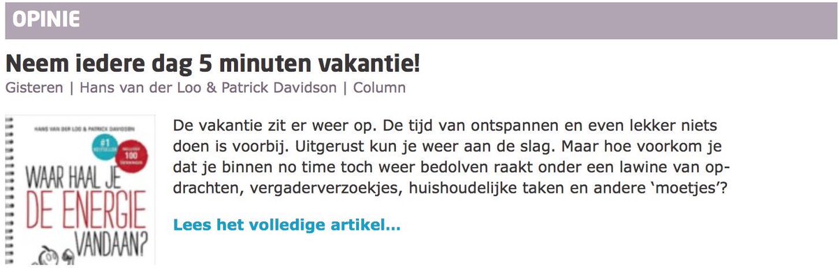 Druk druk druk en je fijne vakantiegevoel alweer vergeten? 5 minuten per dag is voldoende...
managementboek.nl/boekblog/colum…