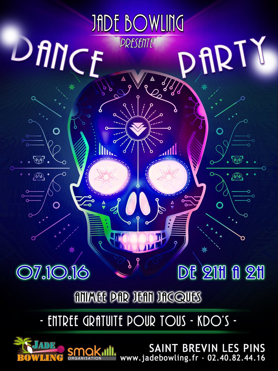 jade_bowling's tweet photo. Prochaine soirée @jadebowling !!!
VEND.7 OCT => DANCE PARTY - Smak Organisation 
#Soiréedansante #bowling #entréegratuite https://t.co/bQvh4YWn3r
