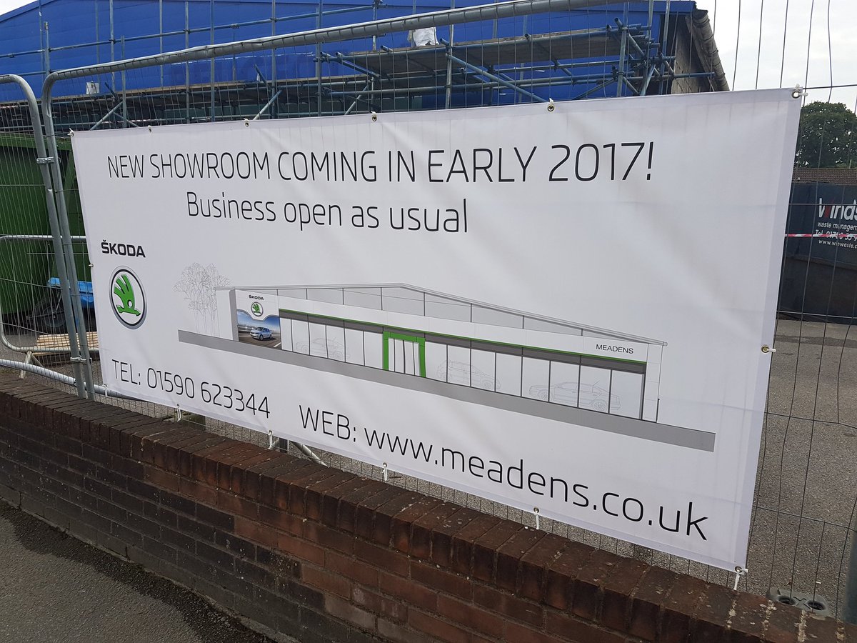 MeadensSkoda's tweet photo. New sign at Brockenhurst. Just to prove that we aren't closing down or turning into a McDonald's! #Rumours #NewShowroom https://t.co/vuc8eRlYqs