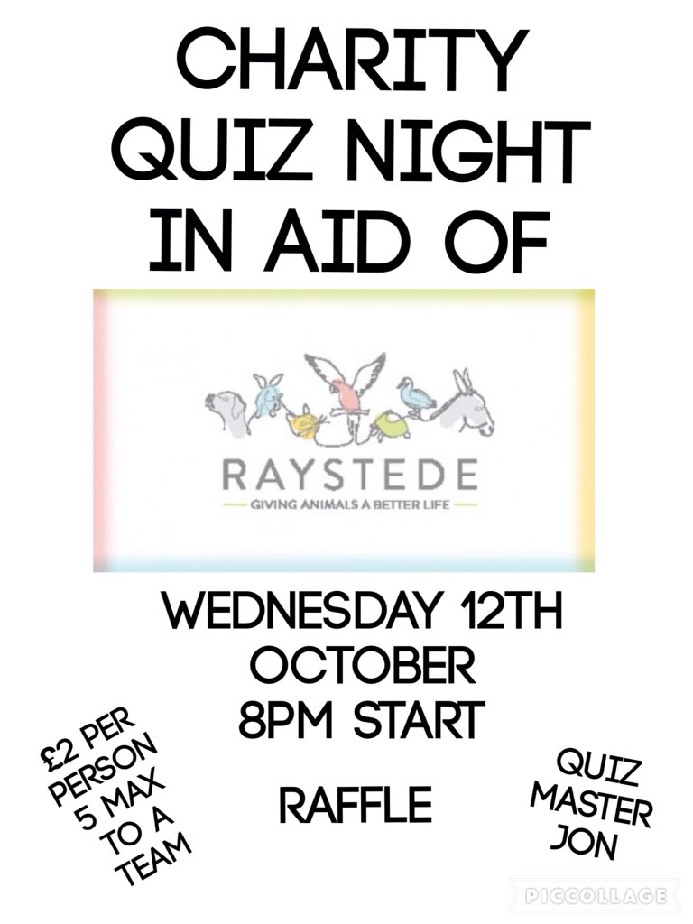 Another diary filler, charity quiz for Raystede. Wednesday 12th October, always great fun #Lewes #quiz #charity #raystede #october