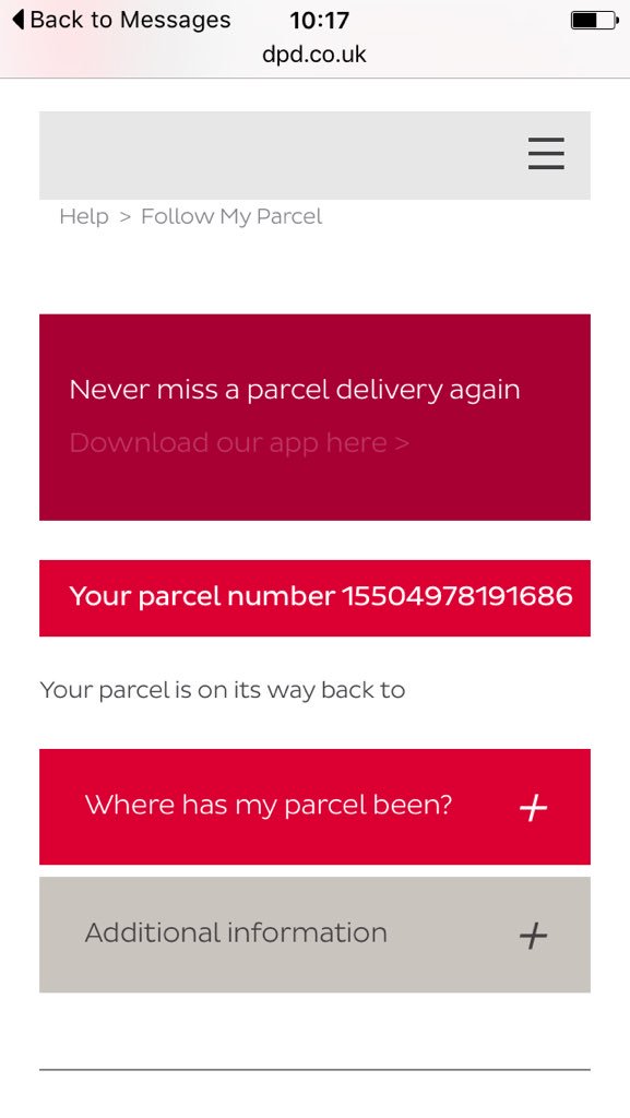 MarkWDuncombe's tweet photo. @DPD_UK Thanks for replying. I have followed you if you want to DM me https://t.co/n3iM7tlaPP