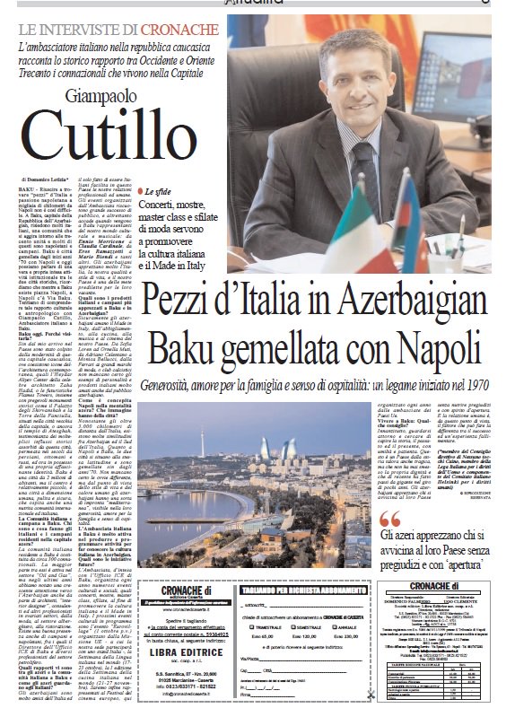ItalyinBaku's tweet photo. Intervista dell'Ambasciatore #Cutillo per il quotidiano #cronachedinapoli #cronachedicaserta https://t.co/xzrWAdyLsY