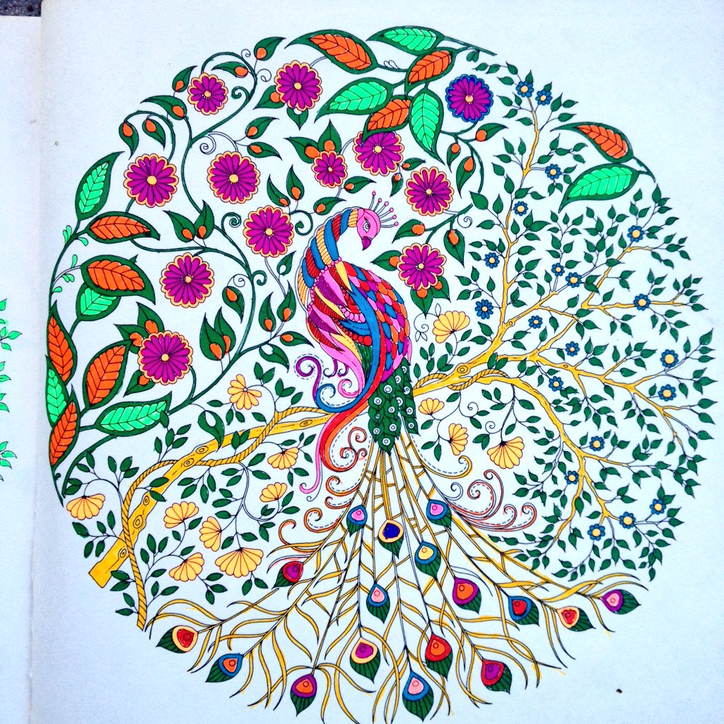 colouring_c's tweet photo. #colouring From #secretgarden #peacock #tattoos #flowers #wildlife #colouringpages #adultcolouringbook https://t.co/cBatDsvE6H