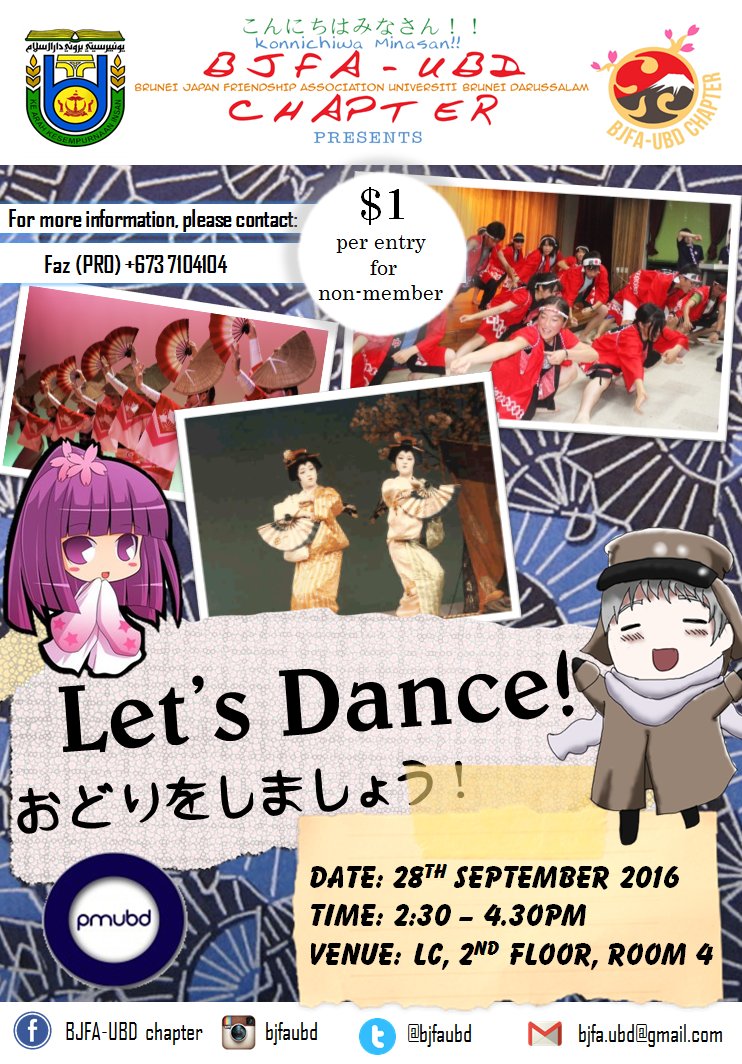 bjfaubd's tweet photo. Assalamualaikum. Konnichiwa minna :D Let's learn both a traditional dance and modern dance of Japan this Wednesday! Do come and join us :) https://t.co/o73VyYa8z8