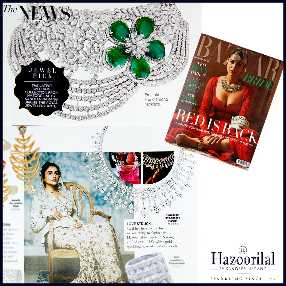 HazoorilalGK's tweet photo. #HazoorilalBySandeepNarang jewellery features in #BazaarBride September issue.
#HazoorilalPressRelease #Diamonds #Emeralds #FancyCuts https://t.co/NwJCfytfhO