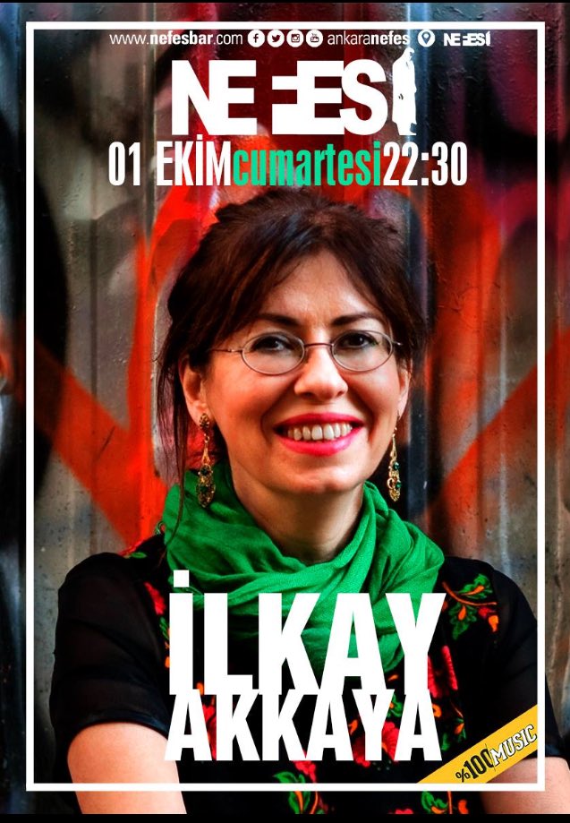 İlkay Akkaya, 1 Ekim Cumartesi saat 22.30 da NEFES Sahne de.Bütün İlkay Akkaya severleri bekleriz..