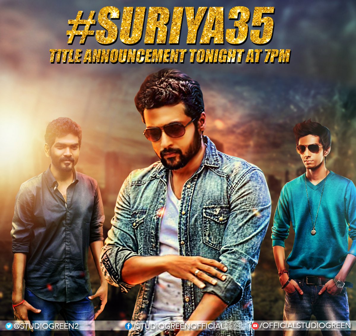 #Suriya35TitleAt7PM <a href="/Suriya_offl/">Suriya Sivakumar</a> <a href="/VigneshShivN/">Vignesh Shivan</a> <a href="/anirudhofficial/">Anirudh Ravichander</a> <a href="/kegvraja/">Gnanavelraja</a> <a href="/rajsekarpandian/">Rajsekar Pandian</a> <a href="/2D_ENTPVTLTD/">2D Entertainment</a>