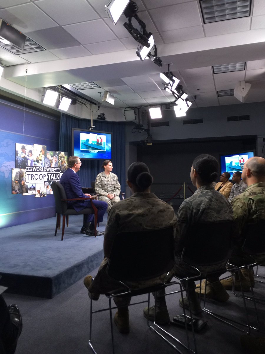 DeptofWar's tweet photo. #SecDef Carter taking question from sailor on #USSZumwalt about exit surveys. Are you watching? #AskSecDef https://t.co/JB7LQPMwlE https://t.co/cyv9BAGO9I